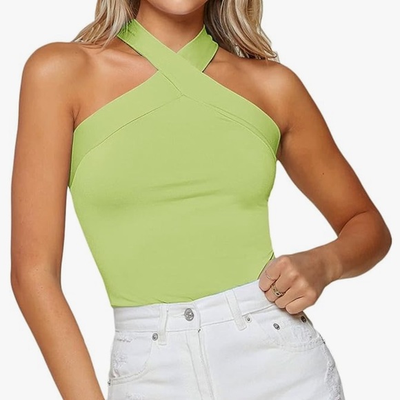 Lime Green Cross Neck - Picture 2 of 4